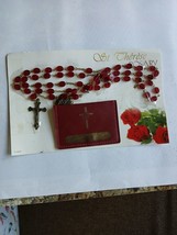 St Therese Rosary Carnelian Red Beaded  On Original Card Storage Pouch J... - $54.45