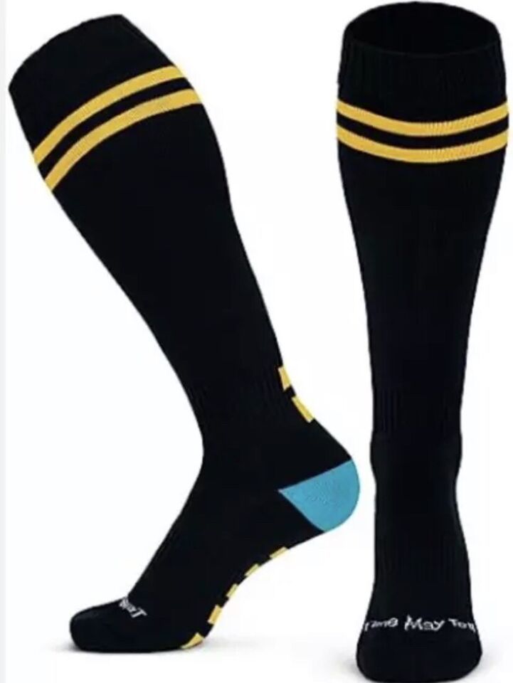 Time May Tell Soccer Socks Black &amp; Yellow Size Medium 9-12 Men’s 10-13 W... - $3.28