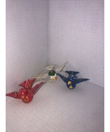 Wooden Folk Art 3  Birds Christmas Ornament Painted Vintage - $10.29 CAD