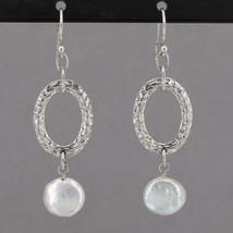 Vintage Silpada Hammered Oval Sterling Silver Coin Pearl Dangle Earrings... - $39.99