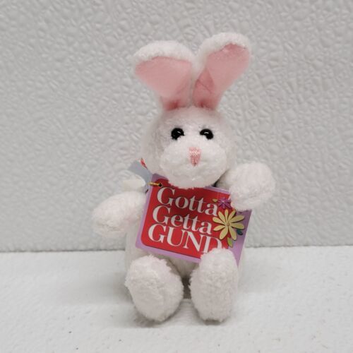 Primary image for Gund Be-Bops Mini White Bunny Rabbit 3.5" Plush Blue Orange Ribbon Bow 36038