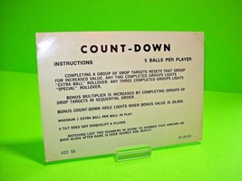 Count Down Pinball Machine Instructions Card 2-Sided 3/5 Balls #2 Original - £16.76 GBP