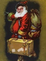 Santa Claus Father Christmas Postcard Saint Nick Suit Case Embossed Vintage 909 - £17.18 GBP
