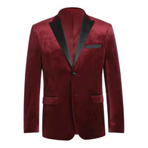 Men's Renoir Velvet Tuxedo Blazer Jacket Satin Peak Lapel Slim 290-8 Burgundy image 2