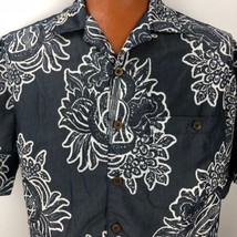 Caribbean Hawaiian Aloha Shirt Sz M Gray White Ukulele Floral Leaves - £31.32 GBP