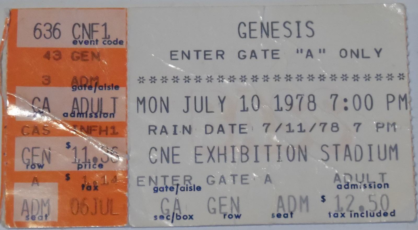  GENESIS Original Toronto CNE Exhibition STD Ticket Stub 1978 And Then T... - $12.77