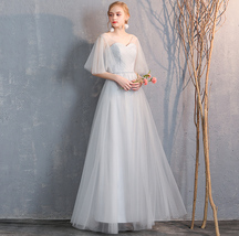 Light Gray Floor Length Maxi Dress Custom Plus Size Bridesmaid Dress image 5