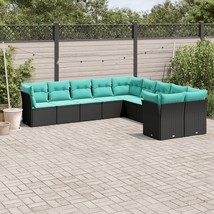 10 Piece Patio Sofa Set with Cushions Black Poly Rattan - €791,88 EUR