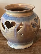 Mariposa Pottery Pink And Blue Vase Or Candle Holder With Heart Shaped Cutouts - £29.89 GBP