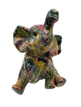 LaVie Elephant Ceramic Fruits Flowers Figurine 7” Colorful Decorative Art - £19.57 GBP