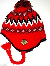 Chicago Blackhawks Reebok Face Off NHL Pom Pom Knit Hat/Beanie/Toque/Chullo - £15.14 GBP