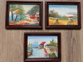 Hand Painted Landscape Oil Painting Canvas in Frame Scenic Lot 3x 7.5&quot;x5.5&quot; - £13.54 GBP