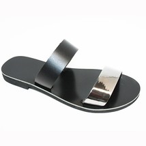Leather handmade black silver mirror Greek Sandals - £45.39 GBP+