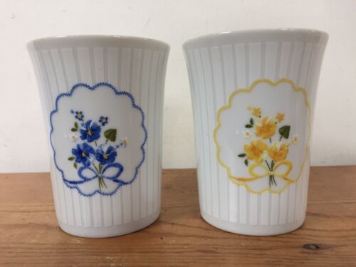 Primary image for Pair Matching Vtg Victorian Style Porcelain Floral Water Drinking Tumbler Cups 