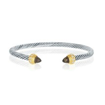 Sterling Silver Gold Plated 4mm Double Smoky Topaz and Clear CZ Ends Rope Bangle - £125.29 GBP