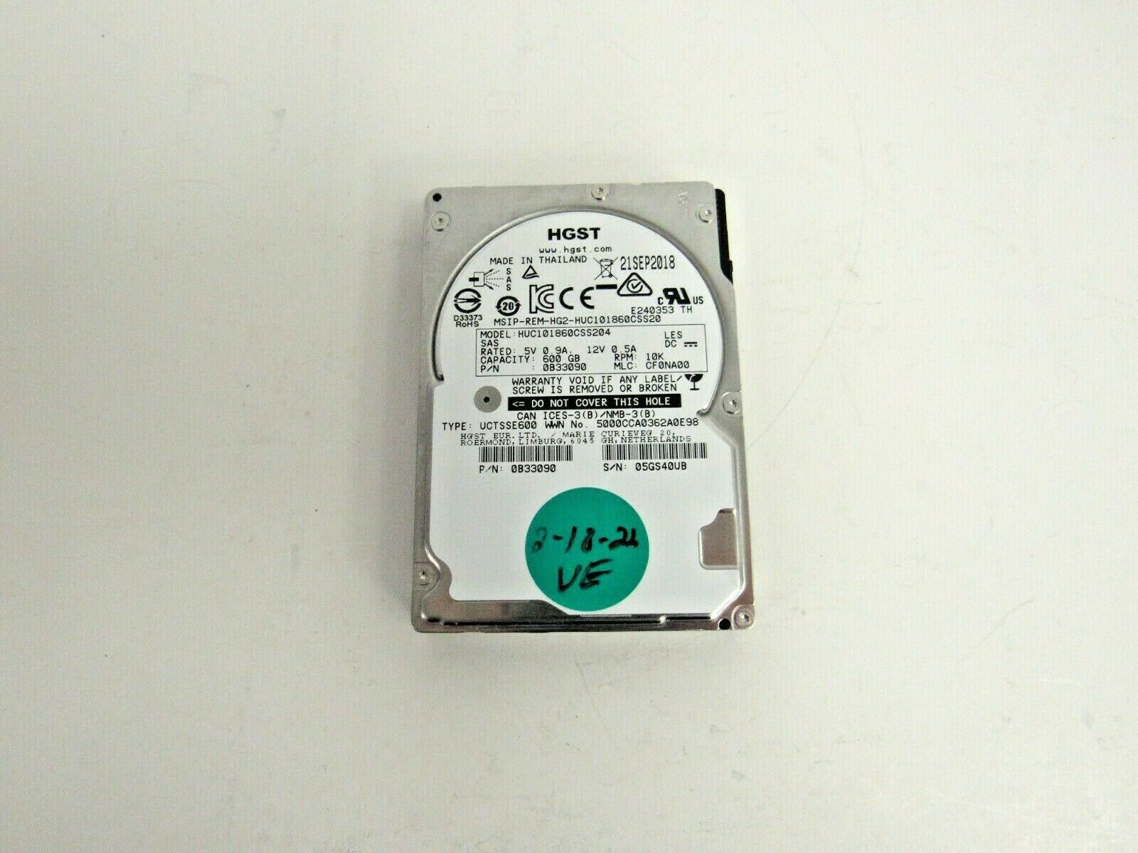 HGST HUC101860CSS204 0B33090 600GB 10k SAS 12Gbps 128MB 2.5" HDD (512 ...