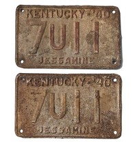 Vintage 1940 Kentucky Jessamine County KY License Plate Pair 7U11 6&quot; x 9.5&quot; - $71.25