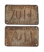Vintage 1940 Kentucky Jessamine County KY License Plate Pair 7U11 6&quot; x 9.5&quot; - $97.44 CAD