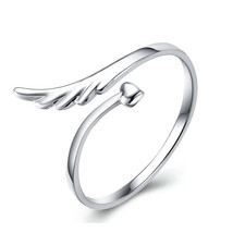 [Jewelry] Fantasy Angel Wing Love Heart Silver Ring for Gift Adjustable Size - £6.75 GBP