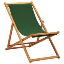 Folding Beach Chair Eucalyptus Wood and Fabric Green - £42.47 GBP