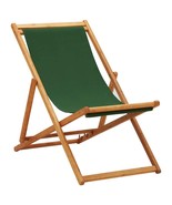 Folding Beach Chair Eucalyptus Wood and Fabric Green - £42.03 GBP