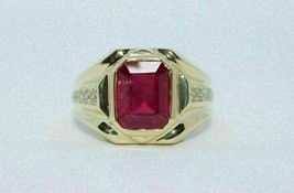 2.50Ct Émeraude Coupe Rouge Rubis Solitaire Homme Fiançailles Bague 14K or Jaune - £125.72 GBP