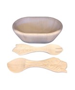 Pottery Barn Medium Wooden Salad Bowl With Carved Tossers Decorative - $64.48 CAD
