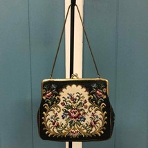 Floral Tapestry Clutch Coin Purse Vintage 40&#39;s mini bag 6” x 5” gold chain - $89.20