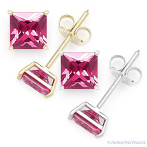 Princess Cut Simulated Ruby Red CZ Crystal Stud Earrings in .925 Sterling Silver - £15.07 GBP+