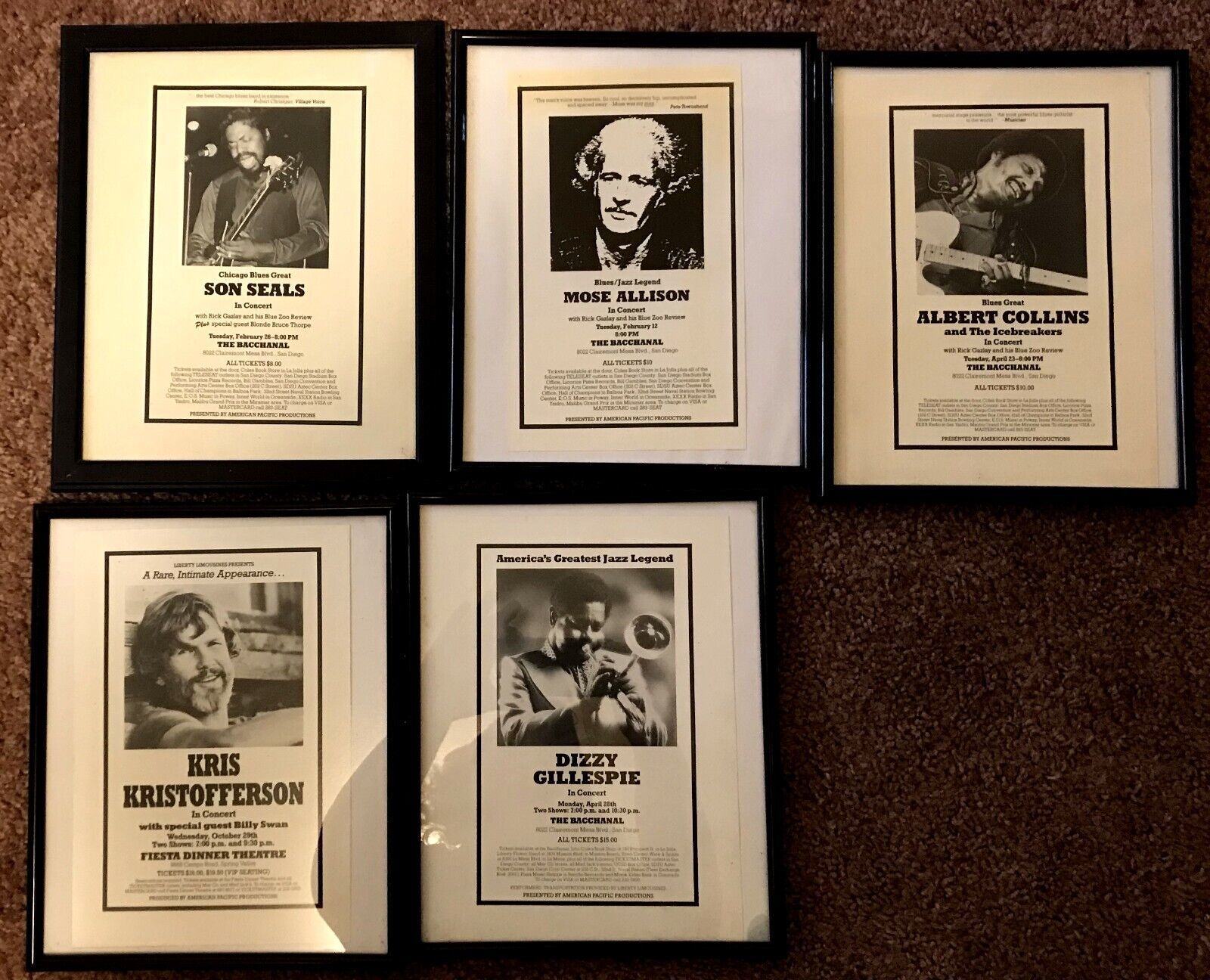 Set of Five Publicity Photos Featuring Son Seals, Mose Allison, and Others - $45.00