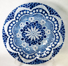 Anne C Ross Studio Art Fused Glass Dish Cobalt Geometric Lace Design 6.75&quot; - $340.13 MXN