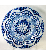 Anne C Ross Studio Art Fused Glass Dish Cobalt Geometric Lace Design 6.75&quot; - $342.12 MXN