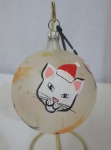 Vtg Italian White Cat Goldfish Glass Handpainted Christmas Ornament Italy - £31.60 GBP