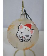 Vtg Italian White Cat Goldfish Glass Handpainted Christmas Ornament Italy - $40.00