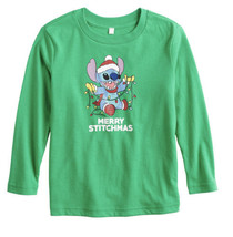 NWT Boys&#39; Family Fun Disney L/S Stitch &quot;Merry Stitchmas&quot; T-Shirt Sz 12 months - £12.63 GBP
