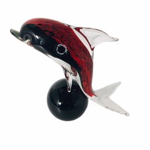 Vtg Glass Dolphin Sculpture Murano Glass Hand Blown on a Ball Stand Paper Weight - £67.03 GBP