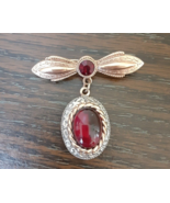 Brooch-pin with ruby pendant in gold frame - £23.34 GBP
