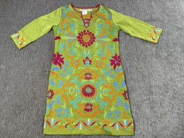Gretchen Scott Dress Womens XS Green Embroidered Boho Tunic 3/4 Sleeve F... - $44.54