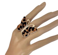 Leopard Jaguar Animal Print Fun Adjustable Statement Butterfly Ring - £11.52 GBP