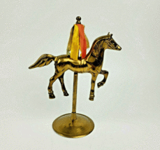 Vintage Solid Brass Carousel Pony Horse Ribbons on Stand Made In India 8... - $17.99