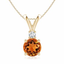 ANGARA Round Citrine Solitaire V-Bale Pendant with Diamond in 14K Solid Gold - £744.79 GBP