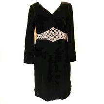 Vintage Black Velvet Dress Rhinestone Embellished Long Sleeve Union Made Small - £23.56 GBP