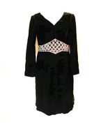Vintage Black Velvet Dress Rhinestone Embellished Long Sleeve Union Made... - £23.43 GBP