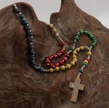 Vintage INRI Crucifix Catholic Jesus Christian Cross Pendant Rosary Necklace B2 - £9.31 GBP