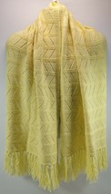 MM) Vintage Knit Yellow Women&#39;s Fringed Scarf 18&quot; x 56&quot; - $14.84