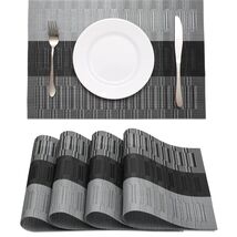 4 Pack Black Woven Placemats - Non-Slip, Heat-Resistant for Indoor &amp; Out... - $21.73