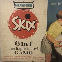 Vintage Skix Board Game 1962 EMENEE 6 n 1 Badland Hill Champ Tug of War Card Gam - £26.14 GBP