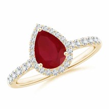 ANGARA Pear-Shaped Ruby Halo Engagement Ring for Women, Girls in 14K Solid Gold - £2,031.84 GBP