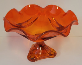 Vintage MCM Atomic Drape Viking Glass Orange Amberina Pedestal Bowl - $32.71