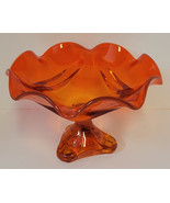 Vintage MCM Atomic Drape Viking Glass Orange Amberina Pedestal Bowl - $32.71